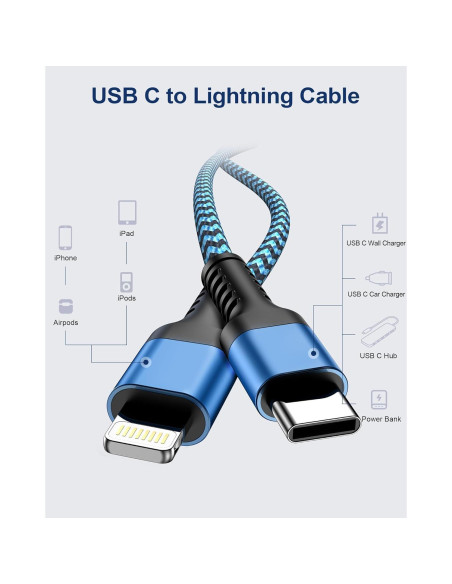 Cable de carga rápida 3m USB-C a Lightning Ocbuo - 2Pack Cable de carga rápida 3m USB-C a Lightning Ocbuo - 2Pack
