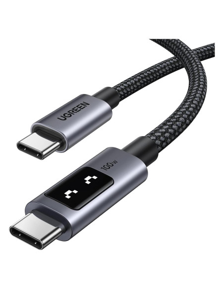 Cable USB C a USB C 100W UGREEN 0.49m Negro con Pantalla LED Cable USB C a USB C 100W UGREEN 0.49m Negro con Pantalla LED