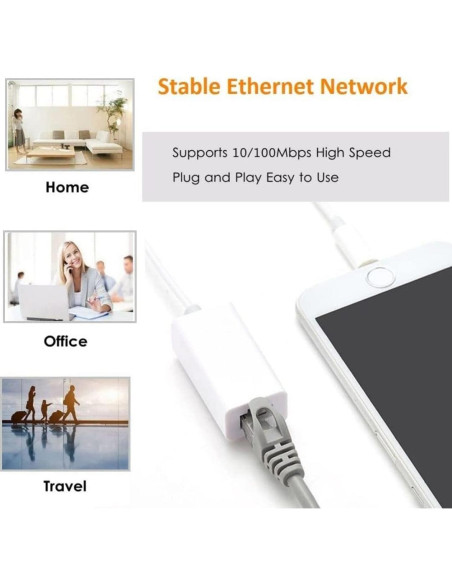 Adaptador Lightning a Ethernet DESOFICON RJ45 100Mbps Adaptador Lightning a Ethernet DESOFICON RJ45 100Mbps