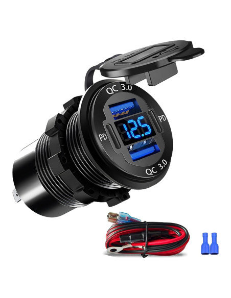 Cargador USB 12V HCGZHEN 4 Puertos con Voltímetro LED Cargador USB 12V HCGZHEN 4 Puertos con Voltímetro LED