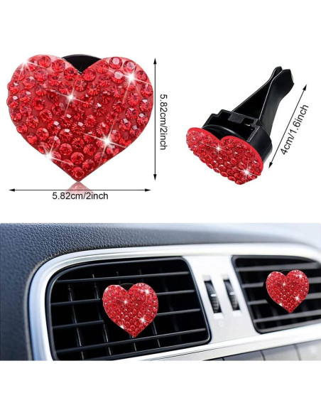 5 Clips de Ventilación de Coche Gowxs Corazones Rojos Brillantes 5 Clips de Ventilación de Coche Gowxs Corazones Rojos Brillantes