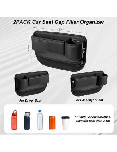 Organizador de Relleno Espacio Asientos Coche Pcnjozx Negro 2 Piezas