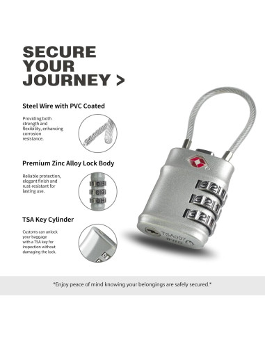 Candado de Combinación TSA UP Security - Negro y Plata