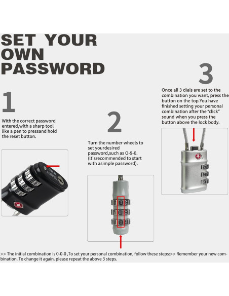 Candado de Combinación TSA UP Security - Negro y Plata Candado de Combinación TSA UP Security - Negro y Plata