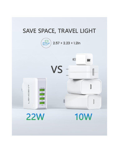 Cargador de Pared USB Múltiple LENCENT 22W 4 Puertos