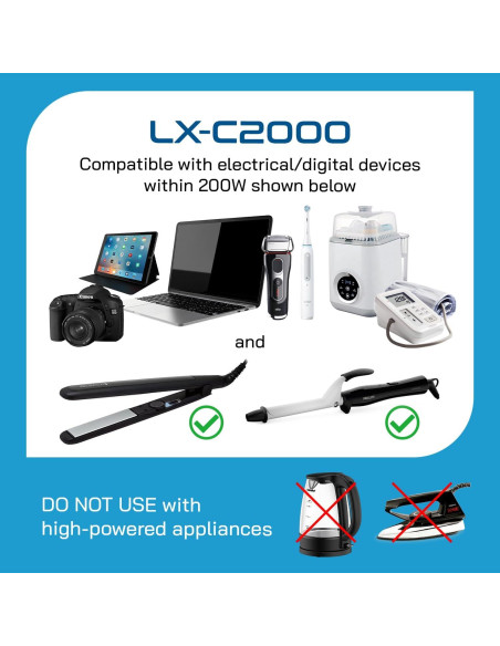 Convertidor de Voltaje Ceptics 220V a 110V 2000W con USB-C Convertidor de Voltaje Ceptics 220V a 110V 2000W con USB-C