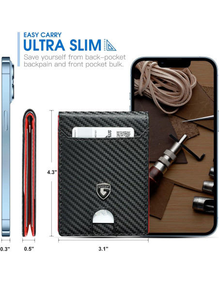 Cartera Slim GSOIAX para Hombre con Bloqueo RFID de Cuero Cartera Slim GSOIAX para Hombre con Bloqueo RFID de Cuero