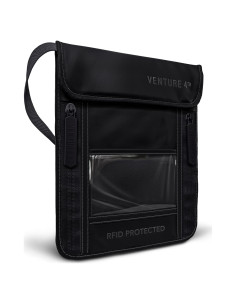 Porta Pasaporte Venture 4th Negro con Bloqueo RFID y Correa