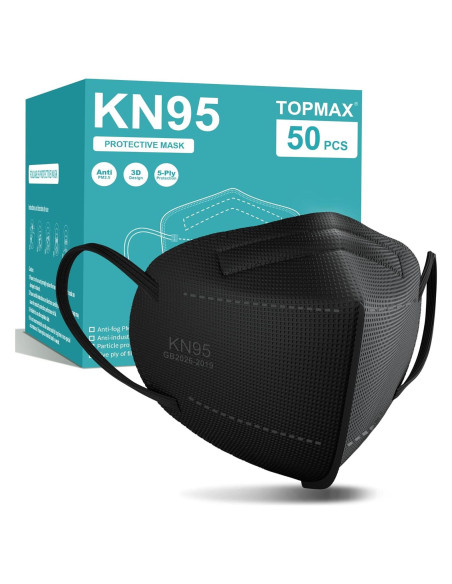 Mascarillas Faciales KN95 TOPMAX 50 Unidades Negra Transpirables Mascarillas Faciales KN95 TOPMAX 50 Unidades Negra Transpirables