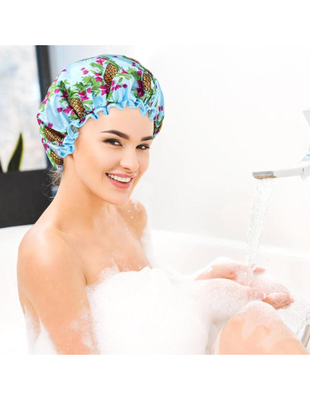 Gorros de Ducha Reutilizables Lawie 4 Pack Satén Impermeable Gorros de Ducha Reutilizables Lawie 4 Pack Satén Impermeable