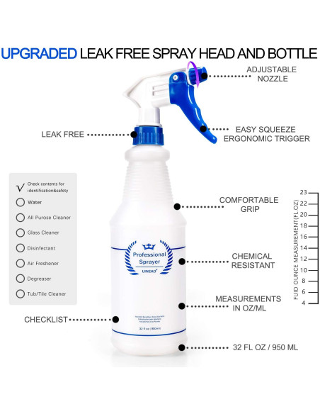 Botellas de Spray de Plástico Uineko 950 ml 4 Piezas Azul Botellas de Spray de Plástico Uineko 950 ml 4 Piezas Azul