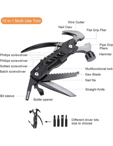Martillo Multi-Herramienta 15 en 1 Sawkit Compacto Negro