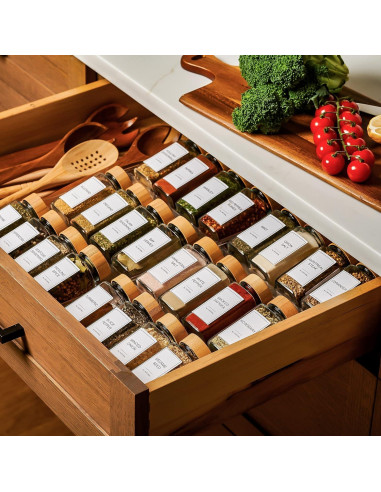 Juego de 24 Tarros de Especias de Vidrio Le'raze con Tapas de Bambú