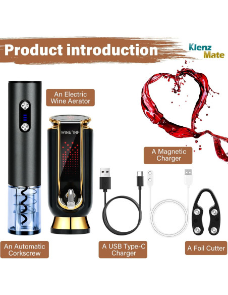 Juego de decantador de vino eléctrico KlenzMate 4-en-1 Juego de decantador de vino eléctrico KlenzMate 4-en-1