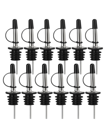 Paquete de 12 Vertedores de Licor Acero Inoxidable con Tapa Paquete de 12 Vertedores de Licor Acero Inoxidable con Tapa