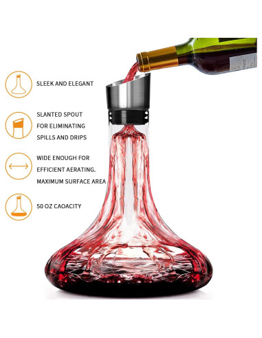 Decantador de vino QPIX 1.5L con aireador y filtro incorporado