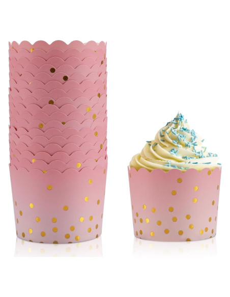 Forros de Cupcake Rosa con Puntos Dorados TRUSBER - 50 Piezas Forros de Cupcake Rosa con Puntos Dorados TRUSBER - 50 Piezas
