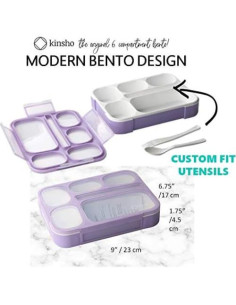 Caja Bento Kinsho para Niños 6 Compartimentos Lila - A Prueba de Fugas 2