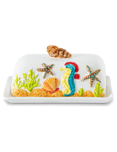Mantequillera de cerámica temática oceánica con tapa 20x10cm
