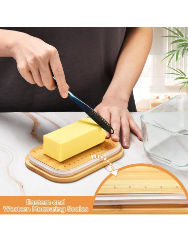Plato de Mantequilla de Vidrio Hekeieon con Tapa de Bambú 0.76 kg