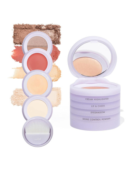 Kit de Maquillaje de Viaje 4-en-1 Subtl Staks - Sombras, Polvo, Iluminador, Labios Kit de Maquillaje de Viaje 4-en-1 Subtl Staks - Sombras, Polvo, Iluminador, Labios