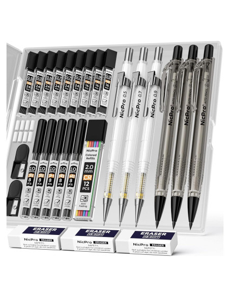 Juego de Lápices Mecánicos Nicpro 6 PCS con Estuche Juego de Lápices Mecánicos Nicpro 6 PCS con Estuche