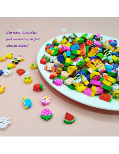300 Gomas de Borrar Mini QDXATIVP Animales y Frutas 2.5-4 cm
