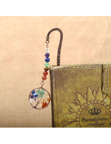 Marcador de Metal Antiguo Jovivi con 7 Chakras y Perlas