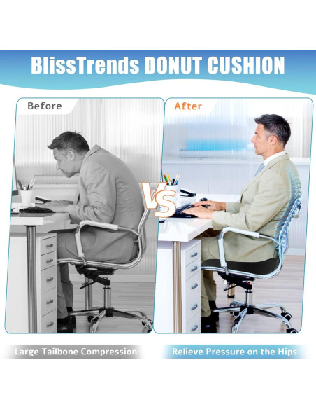 Cojín de Asiento Ergonómico BlissTrends Negro 44.2x34cm Cojín de Asiento Ergonómico BlissTrends Negro 44.2x34cm