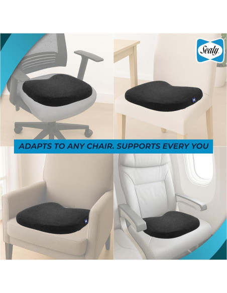 Cojín de Asiento Viscoelástico Sealy - Alivio Coccix y Espalda Cojín de Asiento Viscoelástico Sealy - Alivio Coccix y Espalda