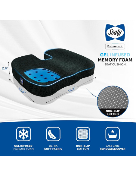 Cojín Viscoelástico Sealy SL11088 para Sillas de Coche y Oficina Cojín Viscoelástico Sealy SL11088 para Sillas de Coche y Oficina