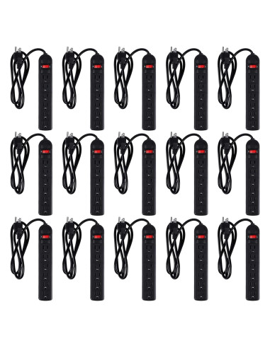 Pack 15 Regletas de Enchufes 6 Tomas Copkim 1.2m Negro