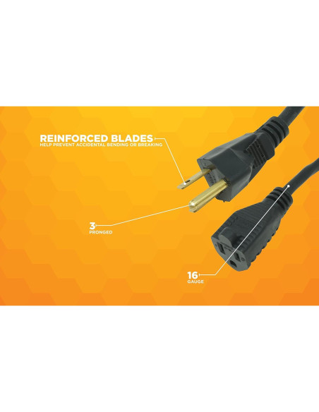 Cable de Extensión Woods 4.57m Negro 16/3 SJTW para Exterior Cable de Extensión Woods 4.57m Negro 16/3 SJTW para Exterior