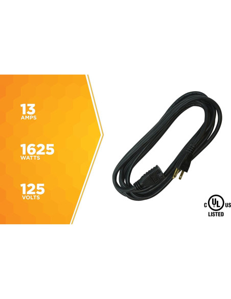 Cable de Extensión Woods 4.57m Negro 16/3 SJTW para Exterior Cable de Extensión Woods 4.57m Negro 16/3 SJTW para Exterior
