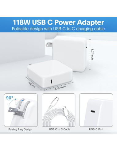 Cargador Rápido USB C 118W Feedyor para MacBook Pro/Air