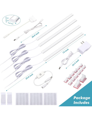 Iluminación LED para Estanterías JUSJUBR 4 Piezas 30.48cm 4000K