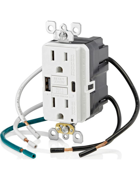 Cargador USB In-Wall GFCI Leviton 15A Blanco GUAC1-W Cargador USB In-Wall GFCI Leviton 15A Blanco GUAC1-W
