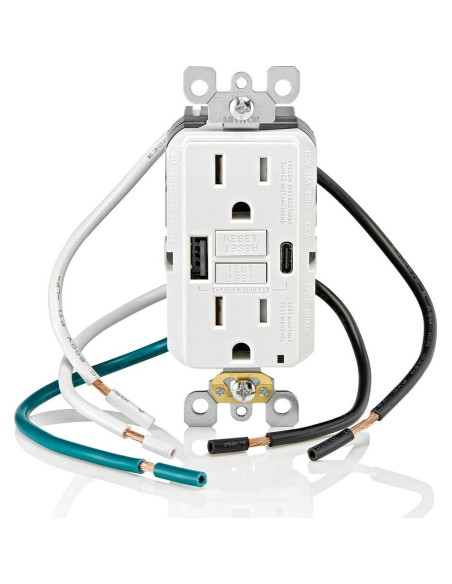 Cargador USB In-Wall GFCI Leviton 15A Blanco GUAC1-W Cargador USB In-Wall GFCI Leviton 15A Blanco GUAC1-W