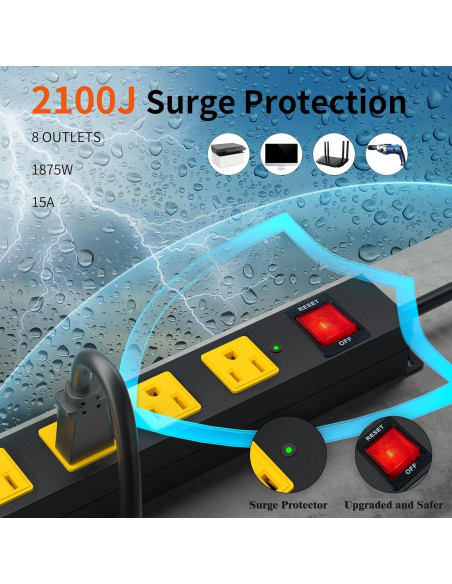 Regleta de 8 salidas Plug'n 2100J con protección contra sobretensiones Regleta de 8 salidas Plug'n 2100J con protección contra sobretensiones