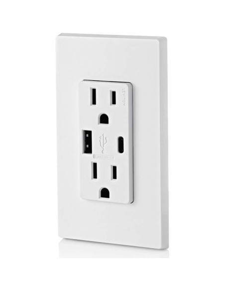 Cargador de Pared Leviton T5633-W USB Tipo A y C 15A Blanco Cargador de Pared Leviton T5633-W USB Tipo A y C 15A Blanco