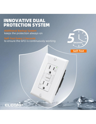 Toma de Corriente GFCI Exterior ELEGRP 15A Blanca con Auto-Prueba
