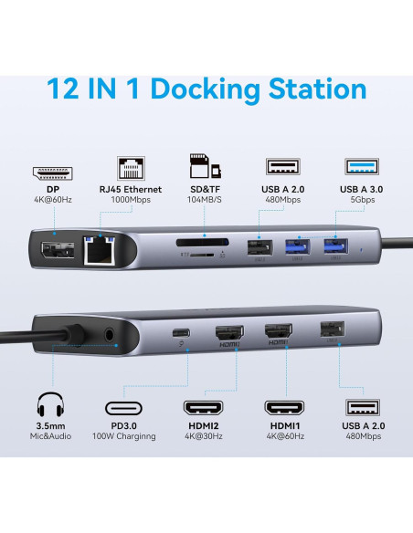 Estación de Acoplamiento USB C 12 en 1 C-Smartlink 4K HDMI Estación de Acoplamiento USB C 12 en 1 C-Smartlink 4K HDMI