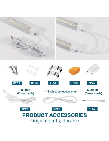 Luces de Taller LED AQIQUUT 4FT 50W 6500K Paquete de 4
