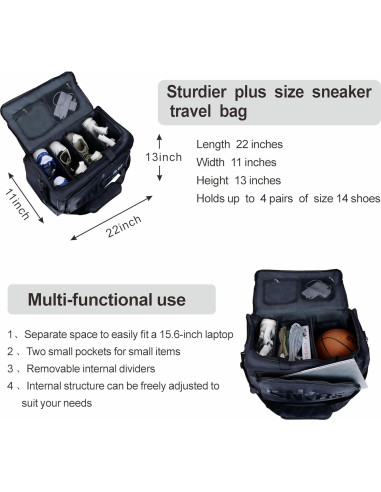 Bolsa de Viaje para Zapatillas Impermeable Negro - 4 Pares