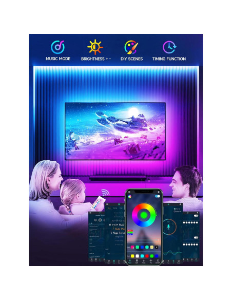 Luces LED RGB Tyute 2.99m para TV 89-140 cm Control Remoto Luces LED RGB Tyute 2.99m para TV 89-140 cm Control Remoto