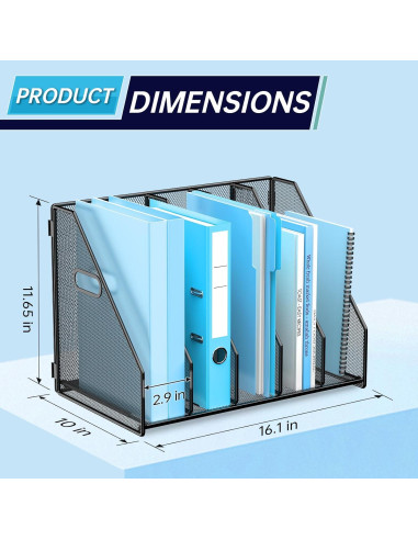 Organizador de Archivos Vertical MINDEPOT 5 Compartimentos Metal Negro