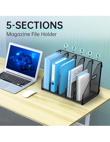 Organizador de Archivos Vertical MINDEPOT 5 Compartimentos Metal Negro