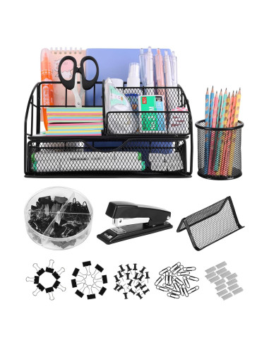 Organizador de Escritorio AOFUXTI Negro con Suministros Completo