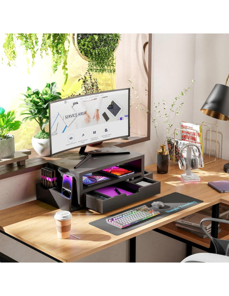 Soporte Elevador de Monitor Simple Trending con Cajón y Organizador Soporte Elevador de Monitor Simple Trending con Cajón y Organizador