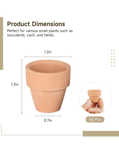 50 Mini Macetas de Terracota Tideme 3.05 cm con Drenaje